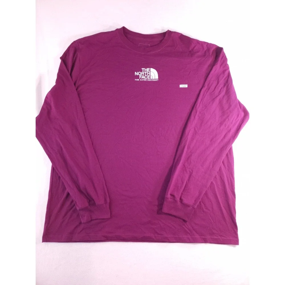 The North Face Shirt Mens XXL Long Sleeve Burgundy Logo Tee Outdoor Casual